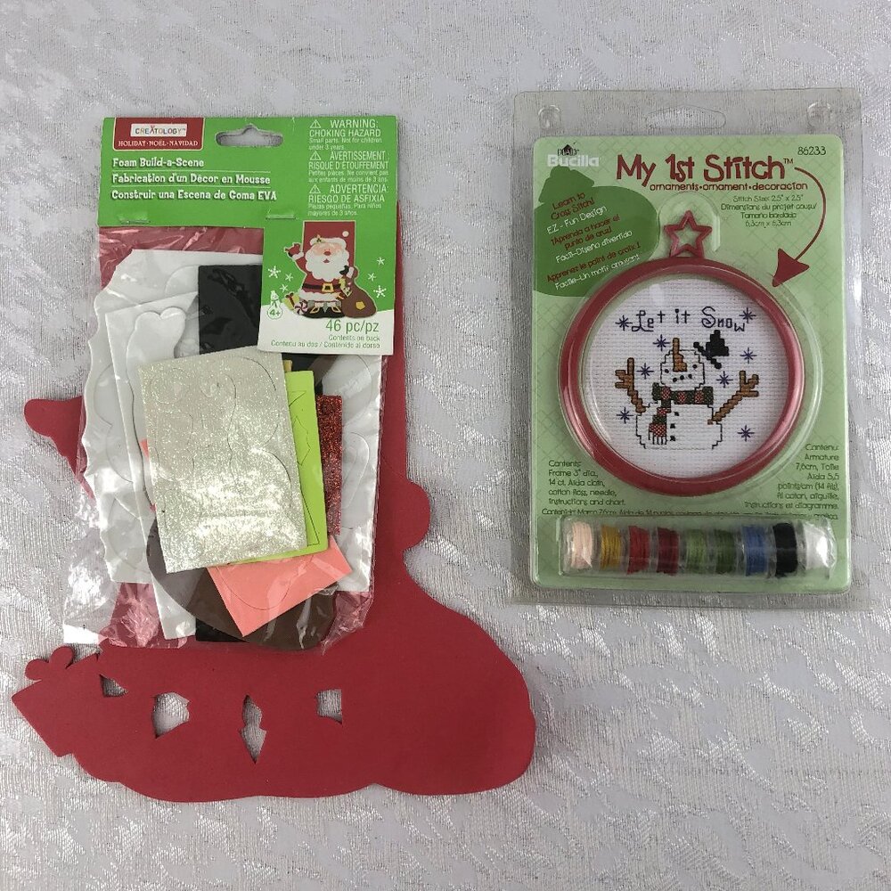 Bucilla Let It Snow Cross Stitch Ornament Kit & Creatology Santa Foam Craft NWT